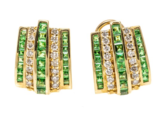 Stately 14K Tsavorite And Diamond Earrings
