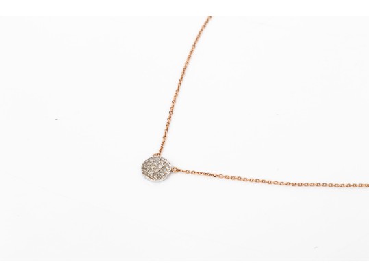 14k Rose Gold Pretty Delicate Pave Diamond Center Necklace, App. 0.07 TCW