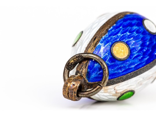 Antique Russian 88 Silver Fabulous Colorful Enamel Easter Egg Pendant, Circa 1899 To 1908