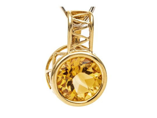 14k Yellow Gold Contemporary Round Citrine Pendant, App. 2.46 CTS