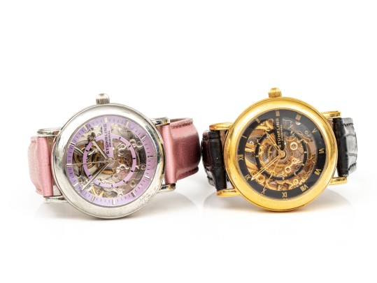 Pair Of Fabulous Fashion Skeleton Automatic Stuhrling Wristwatches, 34mm 