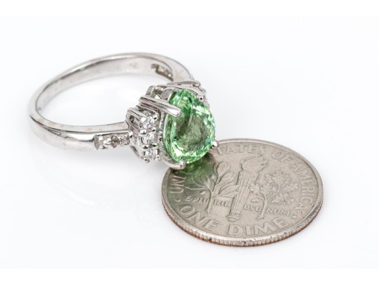 18k White Gold Pretty Seafoam Tourmaline And Diamond Ring, Size 5