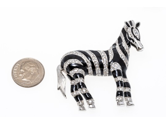 Sterling And Zirconia Zebra Form And Pring Brooch, Earrings And Ring, Ring Size 9.75