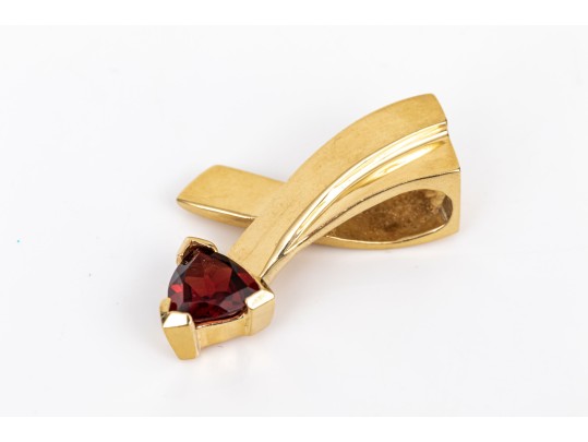 14k Yellow Gold Contemporary Trillion Garnet Set Pendant, App. 0.80 CTS