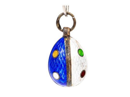 Antique Russian 88 Silver Fabulous Colorful Enamel Easter Egg Pendant, Circa 1899 To 1908