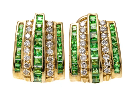 Stately 14K Tsavorite And Diamond Earrings