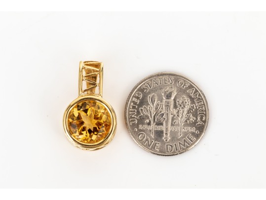 14k Yellow Gold Contemporary Round Citrine Pendant, App. 2.46 CTS