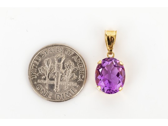 14k Yellow Gold Classic Oval Amethyst Pendant, App. 2.98 CTS