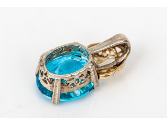 Sterling Silver And 14k Yellow Gold Striking Blue Topaz Pendant, App. 5.63 CTS