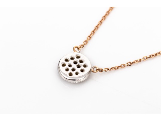 14k Rose Gold Pretty Delicate Pave Diamond Center Necklace, App. 0.07 TCW