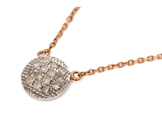 14k Rose Gold Pretty Delicate Pave Diamond Center Necklace, App. 0.07 TCW