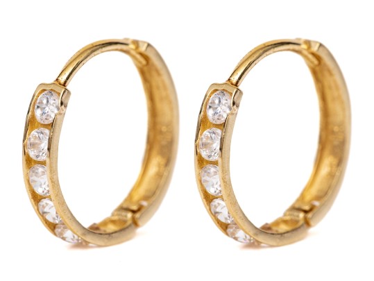 14k Yellow Gold Pretty Channel Cz Set Hinged Round Hoop Earrings