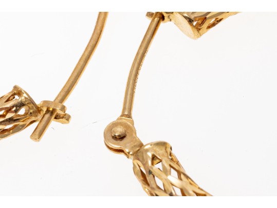 14k Yellow Gold Striking Diamond Cut Patterned Lattice Hoop Earrings