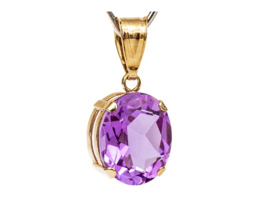 14k Yellow Gold Classic Oval Amethyst Pendant, App. 2.98 CTS
