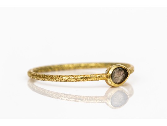 14k Yellow Gold Lovely Bezel Set Galaxy Pear Shaped Rose Cut Diamond Ring, Size 6.25-