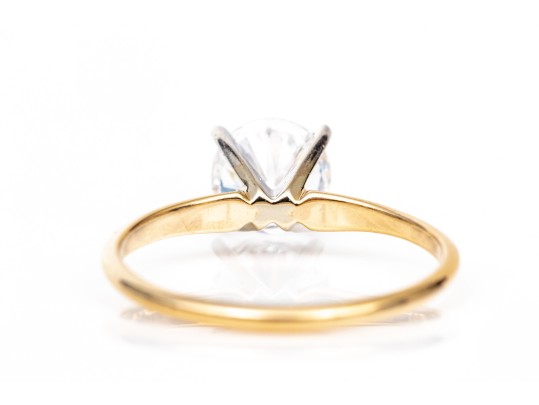 14k Yellow Gold Simple Round Brilliant Cut CZ Solitaire Ring, Size 6