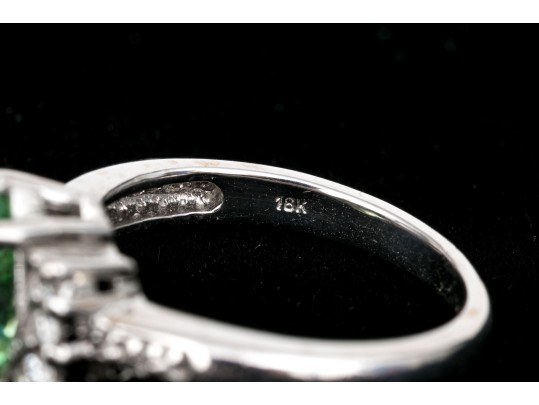 18k White Gold Pretty Seafoam Tourmaline And Diamond Ring, Size 5