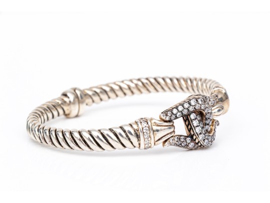 Scott Kay Sterling Silver Fabulous CZ Set Knot And Cable Hook Bracelet, Small Diameter