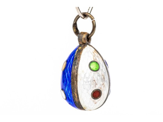 Antique Russian 88 Silver Fabulous Colorful Enamel Easter Egg Pendant, Circa 1899 To 1908