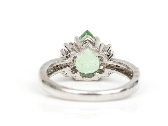 18k White Gold Pretty Seafoam Tourmaline And Diamond Ring, Size 5