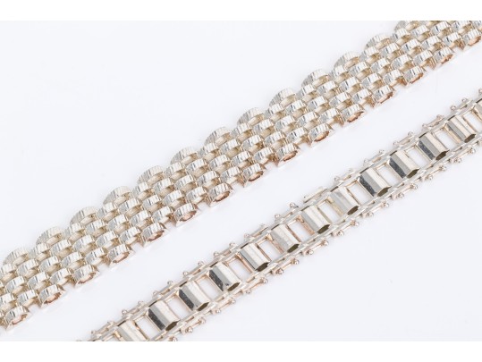 Sterling Silver Woven Bracelet Paired With A Sterling Silver Link Style Bracelet