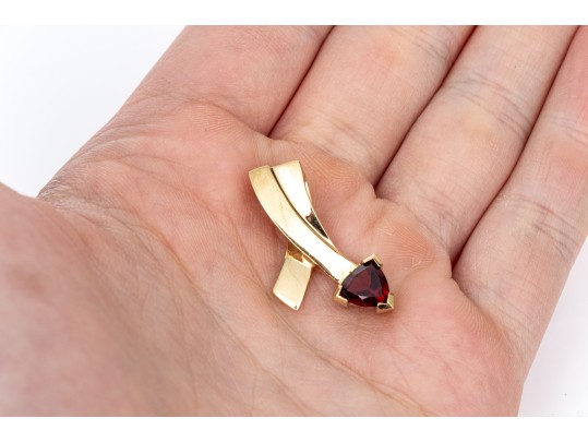 14k Yellow Gold Contemporary Trillion Garnet Set Pendant, App. 0.80 CTS