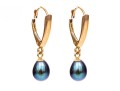 14k Yellow Gold Striking Black Cultured Freshwater Pearl Drop Earrings