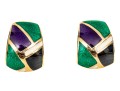 14k Yellow Gold Fun Blue And Green Enamel Tapered Domed Earrings