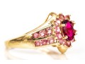 14k Yellow Gold Retry Style Bypass Dark And Light Pink Tourmaline Cluster Ring, Size 6+