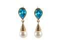 14k Yellow Gold Blue Topaz And Cultured Pearl Dangle Earrings