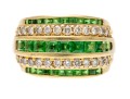 Handsome 14K Channel Set Tsavorite And Diamond Set Ring, Size 9.25