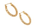 14k Yellow Gold Striking Diamond Cut Patterned Lattice Hoop Earrings