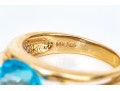 14k Yellow Gold Striking East/west Set Blue Topaz And Diamond Ring, Size 6.75