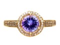 10k Yellow Gold Pretty Tanzaite And Diamond Halo Ring, Size 6.5