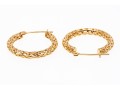 14k Yellow Gold Striking Diamond Cut Patterned Lattice Hoop Earrings