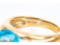14k Yellow Gold Striking East/west Set Blue Topaz And Diamond Ring, Size 6.75