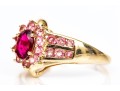 14k Yellow Gold Retry Style Bypass Dark And Light Pink Tourmaline Cluster Ring, Size 6+