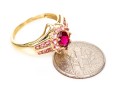 14k Yellow Gold Retry Style Bypass Dark And Light Pink Tourmaline Cluster Ring, Size 6+