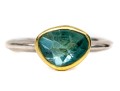 Sterling Silver And 18k Striking Bezel Set Blue Topaz Ring, Size 6.25-