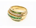 Handsome 14K Channel Set Tsavorite And Diamond Set Ring, Size 9.25