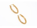 14k Yellow Gold Striking Diamond Cut Patterned Lattice Hoop Earrings