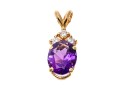 14k Yellow Gold Classic Oval Amethyst And Diamond Topped Pendant