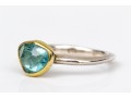 Sterling Silver And 18k Striking Bezel Set Blue Topaz Ring, Size 6.25-