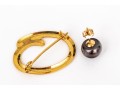 14k Yellow Gold Circle Brooch And Half Pair Cultured Freshwater Pearl Earring