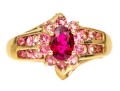 14k Yellow Gold Retry Style Bypass Dark And Light Pink Tourmaline Cluster Ring, Size 6+