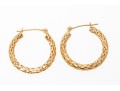 14k Yellow Gold Striking Diamond Cut Patterned Lattice Hoop Earrings