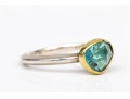 Sterling Silver And 18k Striking Bezel Set Blue Topaz Ring, Size 6.25-