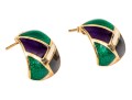 14k Yellow Gold Fun Blue And Green Enamel Tapered Domed Earrings
