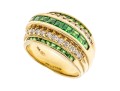 Handsome 14K Channel Set Tsavorite And Diamond Set Ring, Size 9.25