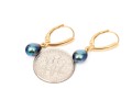14k Yellow Gold Striking Black Cultured Freshwater Pearl Drop Earrings